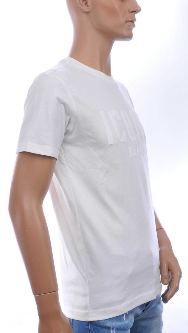 ICON2 Trendy Ronde Hals T-Shirt met 3D ICON2 MILANO Letters Print – Wit