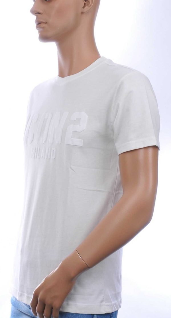 ICON2 Trendy Ronde Hals T-Shirt met 3D ICON2 MILANO Letters Print – Wit