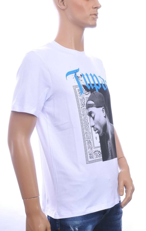 CLUB JU Trendy Ronde Hals Heren T-Shirt met Tupac Print – Wit