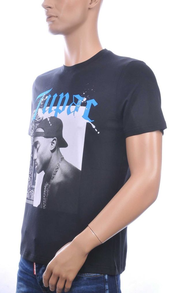 CLUB JU Trendy Ronde Hals Heren T-Shirt met Tupac Print – Zwart
