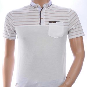 CLUB JU Trendy Gestreept Heren Polo T-Shirt met Sier Borstzak – Beige
