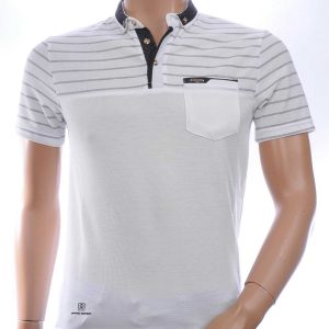 CLUB JU Trendy Gestreept Heren Polo T-Shirt met Sier Borstzak – Grijs