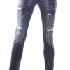 ICON2, Dsquared2, Hippe, Gescheurde, Slim-Fit, Stretch, Heren Jeans, met Verfspatten, Zwart