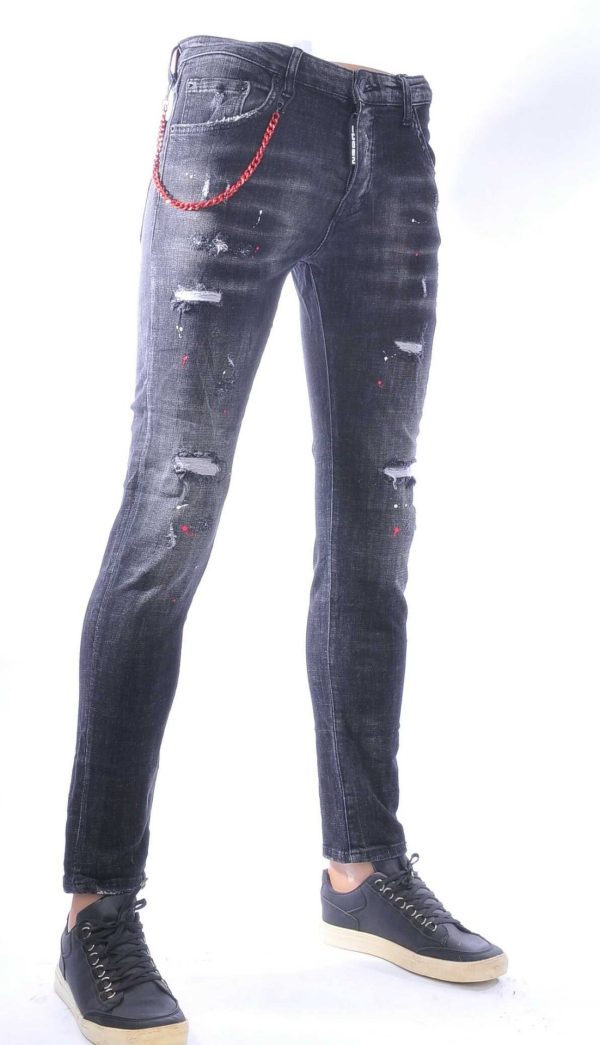 ICON2, Dsquared2, Hippe, Gescheurde, Slim-Fit, Stretch, Heren Jeans, met Verfspatten, Zwart