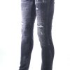 ICON2, Dsquared2, Hippe, Gescheurde, Slim-Fit, Stretch, Heren Jeans, met Verfspatten, Zwart