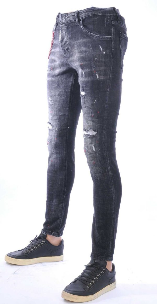 ICON2, Dsquared2, Hippe, Gescheurde, Slim-Fit, Stretch, Heren Jeans, met Verfspatten, Zwart