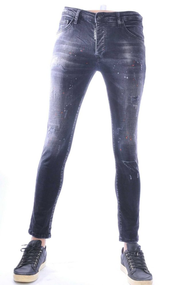 ICON2, dsquared2 Hippe, Gescheurde, Slim-Fit, Stretch, Heren Jeans, met Verfspatten, Zwart