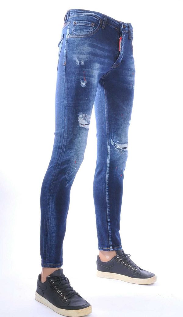 ICON2, dsquared2, Hippe, Gescheurde, Slim-Fit, Stretch, Heren Jeans, met Verfspatten, Donkerblauw