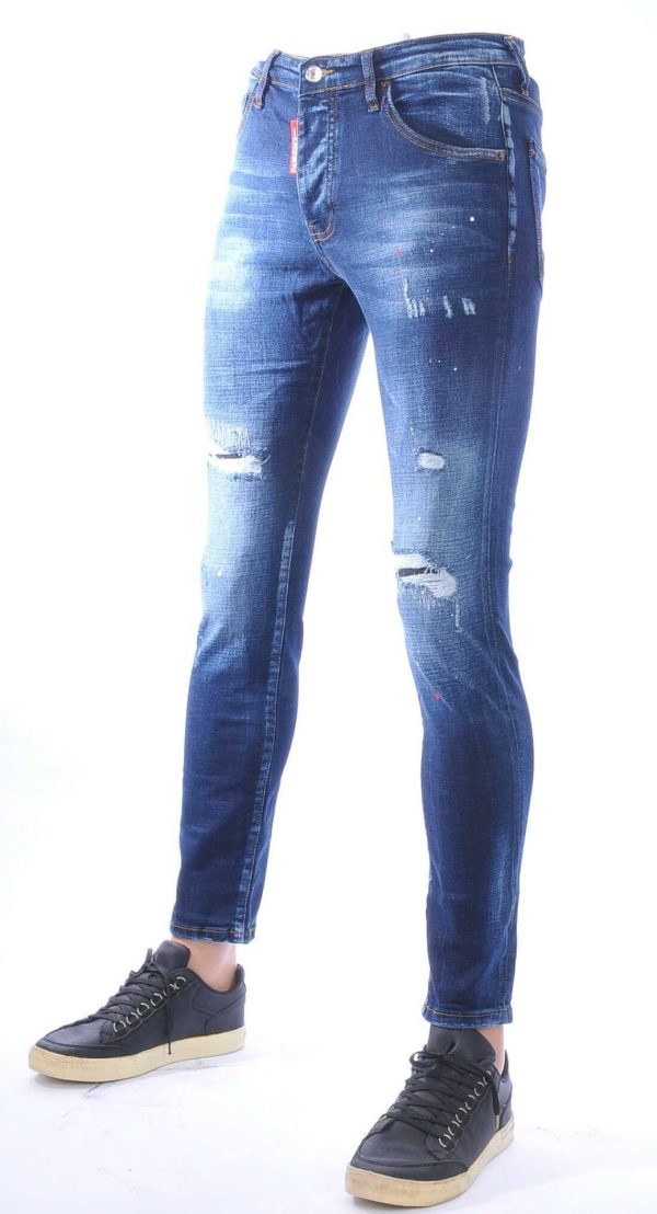 ICON2, dsquared2, Hippe, Gescheurde, Slim-Fit, Stretch, Heren Jeans, met Verfspatten, Donkerblauw