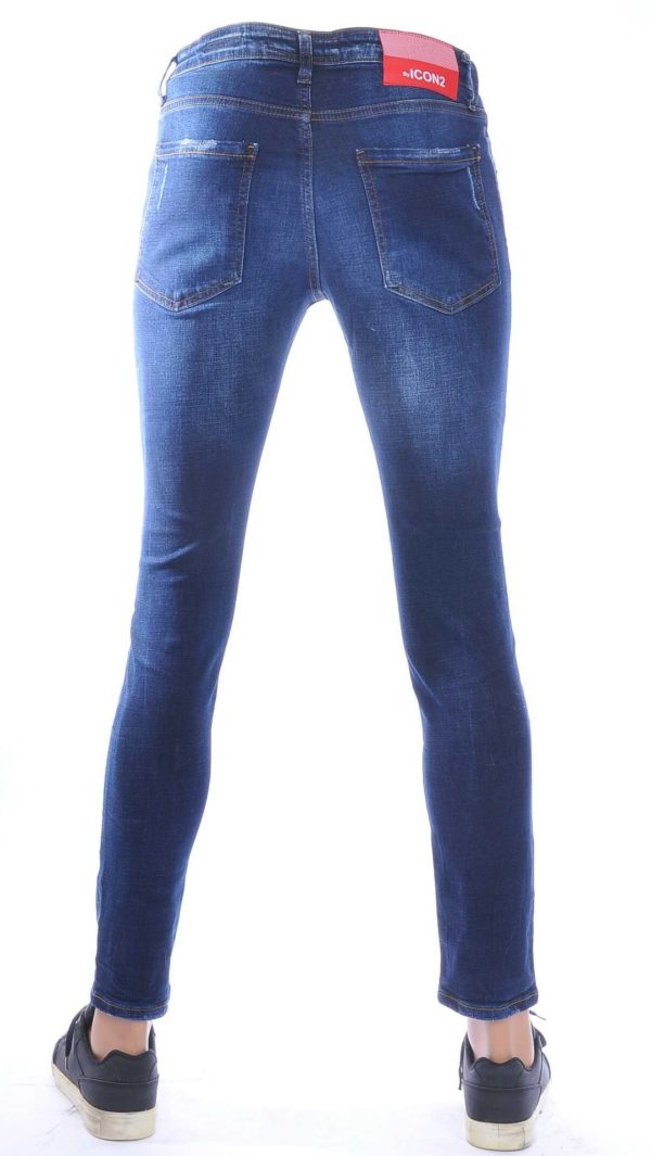 ICON2, dsquared2, Hippe, Gescheurde, Slim-Fit, Stretch, Heren Jeans, met Verfspatten, Donkerblauw