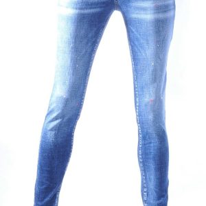 ICON2, dsquared2, Hippe, Gescheurde, Slim-Fit, Stretch, Heren Jeans, met Verfspatten, Blauw