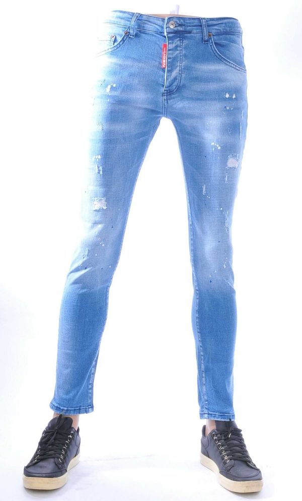 ICON2 Hippe Gescheurde, dsquared2, Slim-Fit, Stretch, Heren Jeans, met Verfspatten, Lichtblauw