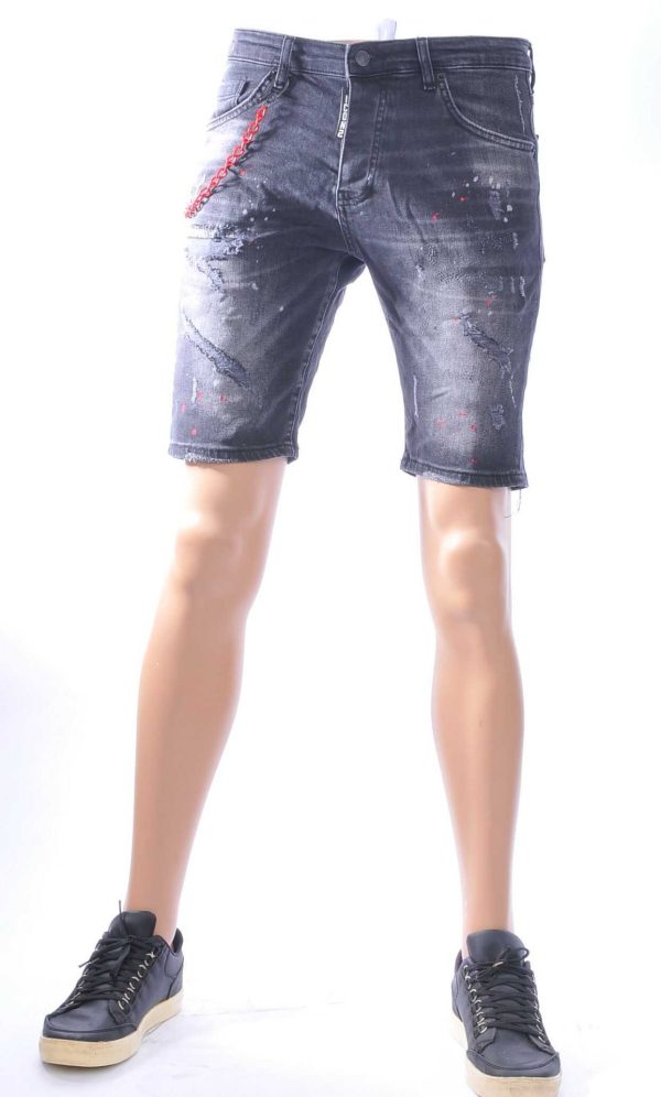ICON2, Dsquared2, Hippe, Gescheurde, Slim Fit, Heren, Korte Spijkerbroek, met Verfvlekjes, Zwart