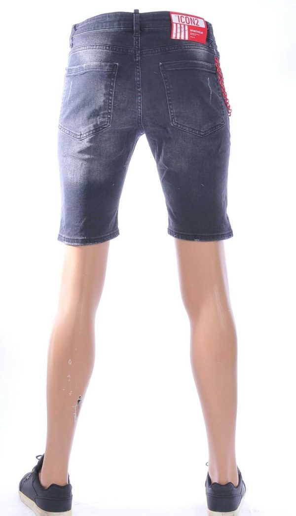 ICON2, Dsquared2, Hippe, Gescheurde, Slim Fit, Heren, Korte Spijkerbroek, met Verfvlekjes, Zwart