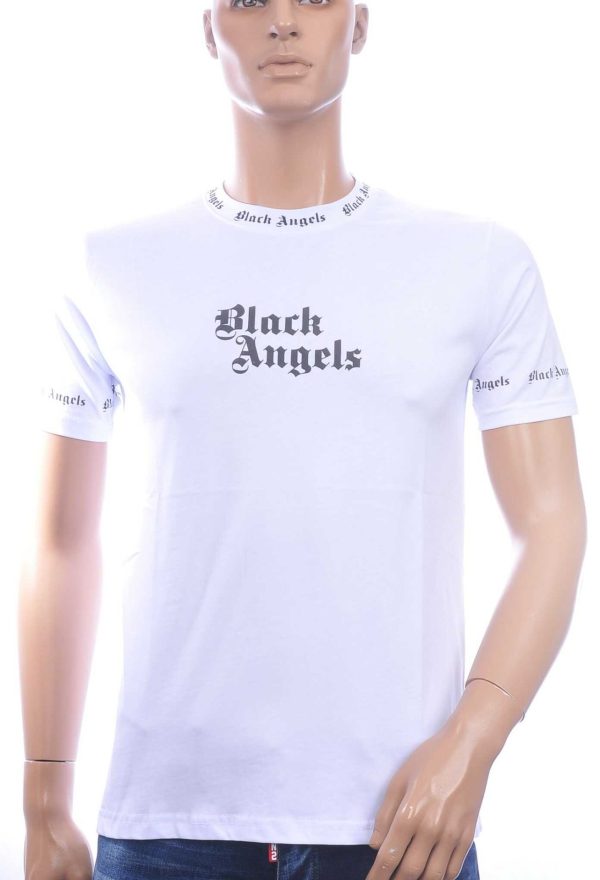 FRANCO RENZO Trendy Black Angels Ronde Hals Heren T-Shirt - Wit