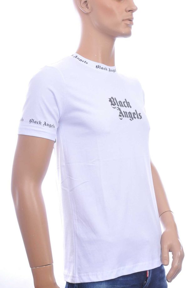 FRANCO RENZO Trendy Black Angels Ronde Hals Heren T-Shirt - Wit
