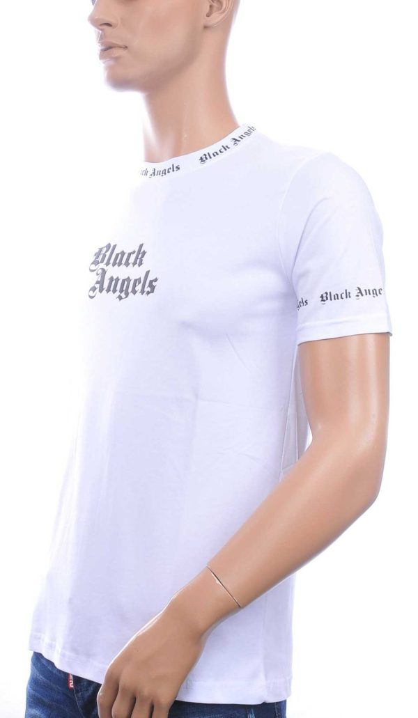 FRANCO RENZO Trendy Black Angels Ronde Hals Heren T-Shirt - Wit