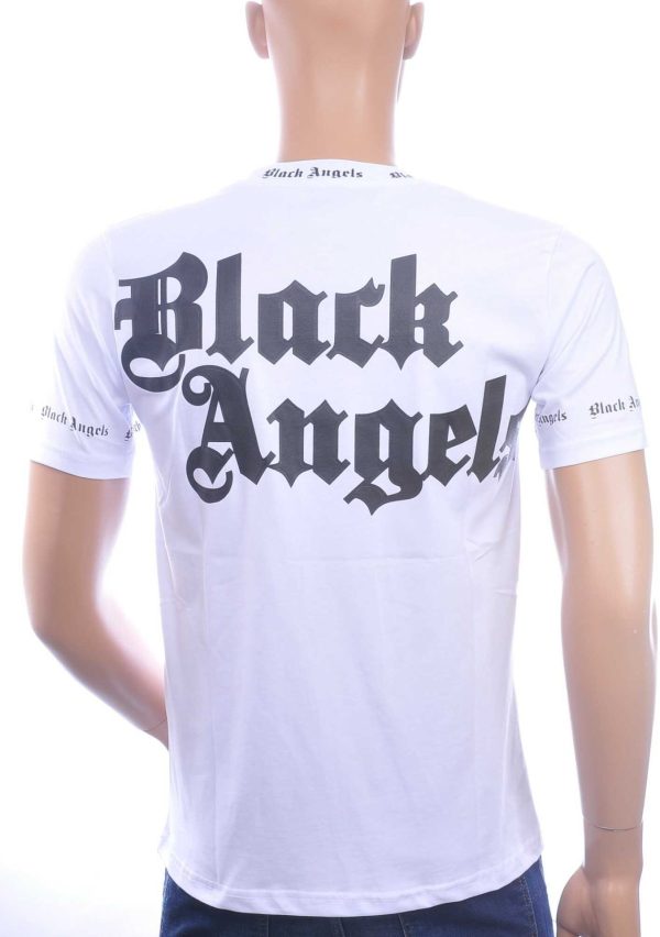 FRANCO RENZO Trendy Black Angels Ronde Hals Heren T-Shirt - Wit
