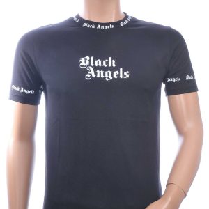 FRANCO RENZO Trendy Black Angels Ronde Hals Heren T-Shirt - Zwart