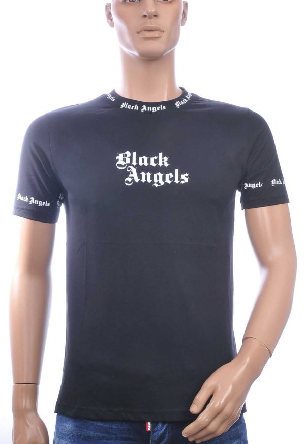 FRANCO RENZO Trendy Black Angels Ronde Hals Heren T-Shirt - Zwart
