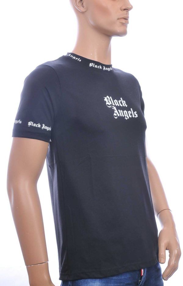 FRANCO RENZO Trendy Black Angels Ronde Hals Heren T-Shirt - Zwart