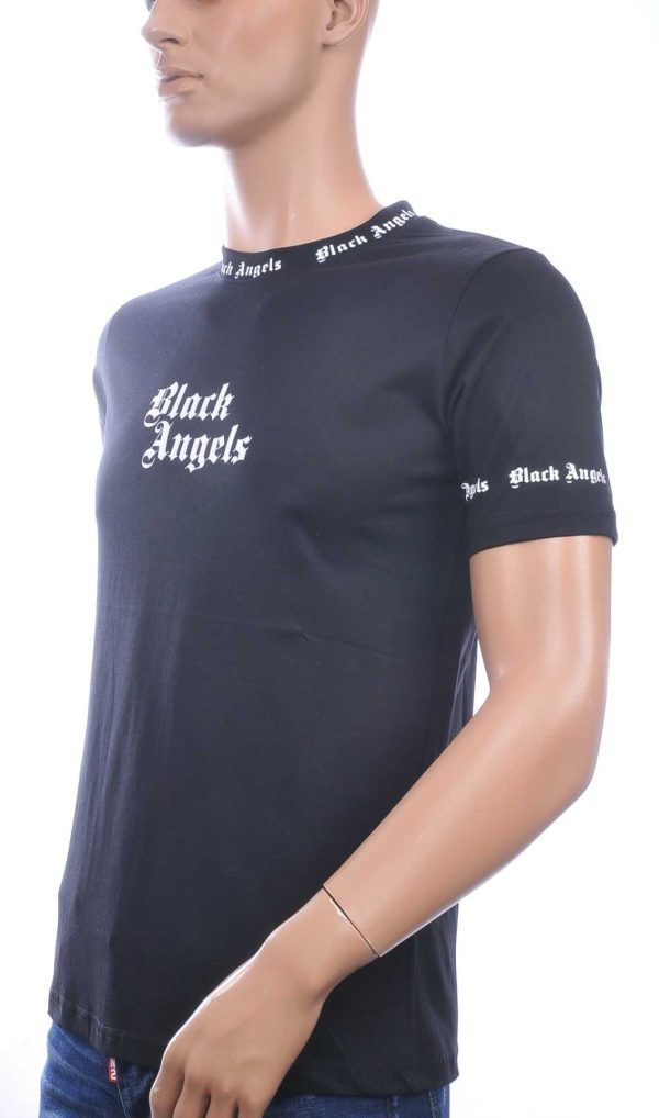 FRANCO RENZO Trendy Black Angels Ronde Hals Heren T-Shirt - Zwart