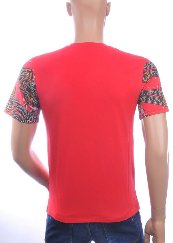 LES DESIGNERS, Versace, Trendy, Heren T-Shirt, met Panterprint, met Steentjes, – Rood