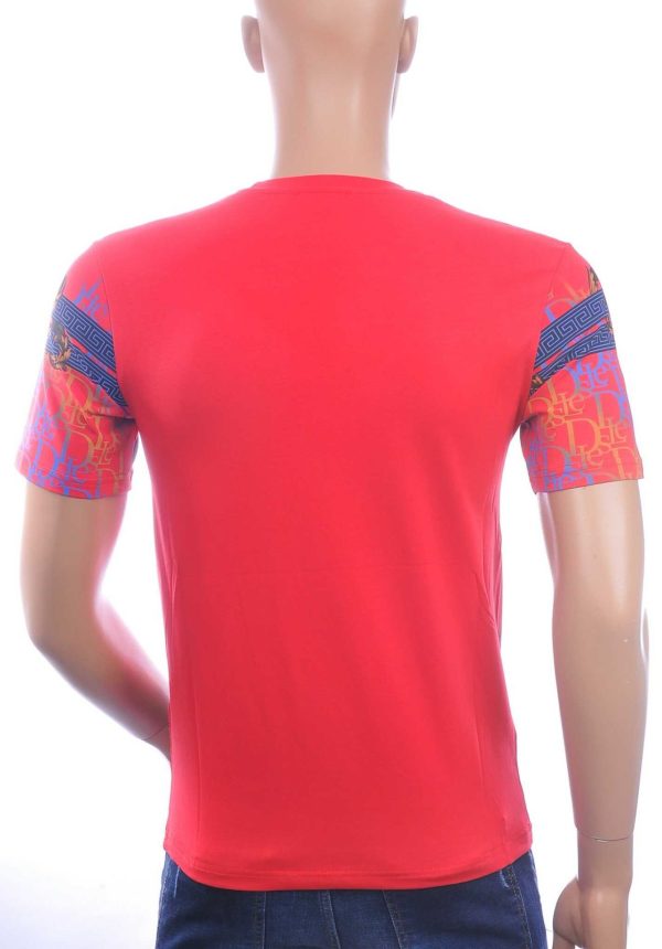 LES DESIGNERS Ronde Hals T-Shirt met Leeuwenkop en Steentjes – Rood