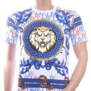 LES DESIGNERS Ronde Hals T-Shirt met Leeuwenkop en Steentjes – Wit
