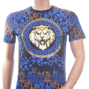 LES DESIGNERS Ronde Hals T-Shirt met Leeuwenkop en Steentjes – Zwart