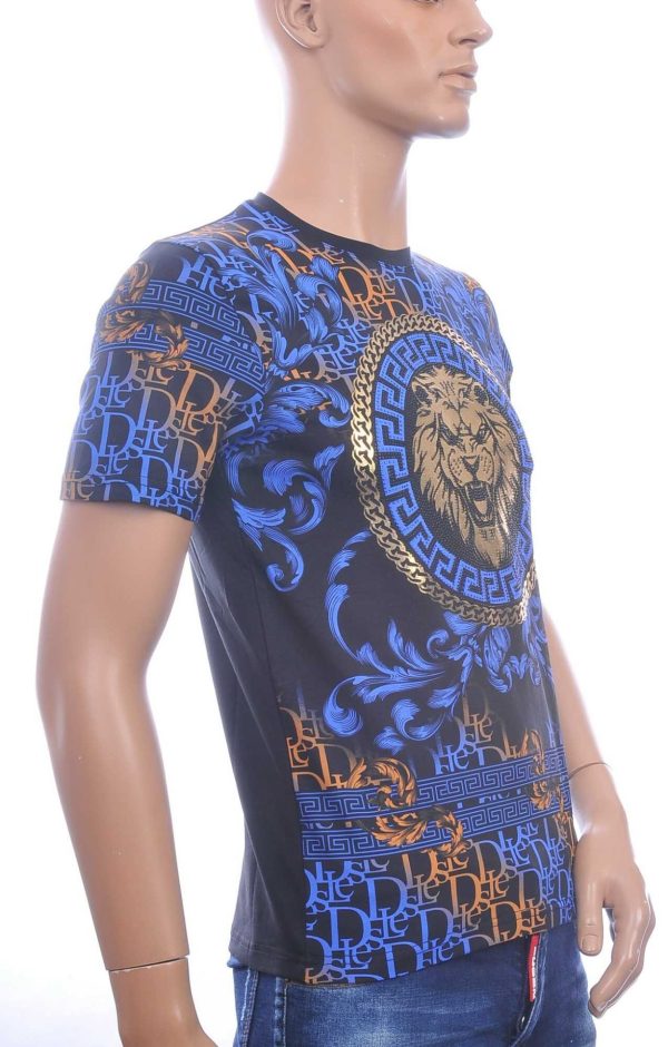 LES DESIGNERS Ronde Hals T-Shirt met Leeuwenkop en Steentjes – Zwart