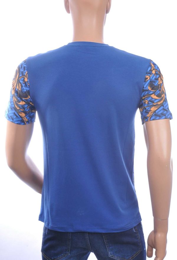 LES DESIGNERS, Versace, Ronde Hals T-Shirt, met Leeuwenkop, met Steentjes, – Blauw