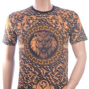 LES DESIGNERS, Versace, Ronde Hals T-Shirt, met Leeuwenkop, met Steentjes, – Zwart