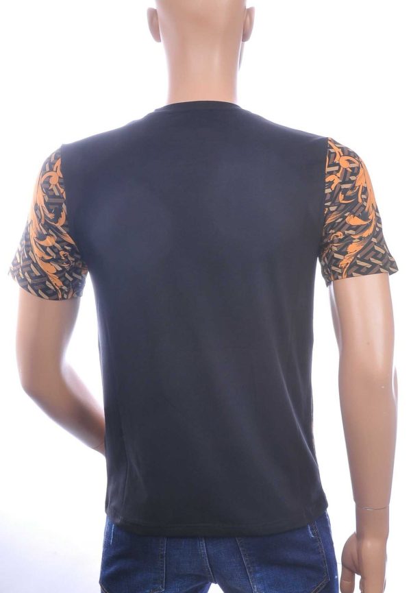 LES DESIGNERS, Versace, Ronde Hals T-Shirt, met Leeuwenkop, met Steentjes, – Zwart