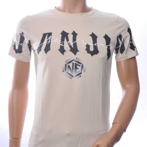 NEW DREAM Trendy ANJI American tekst print Heren T-shirt met Ronde Hals - Beige