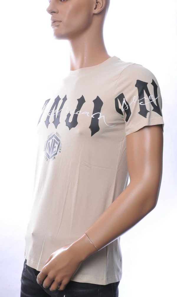 NEW DREAM Trendy ANJI American tekst print Heren T-shirt met Ronde Hals - Beige
