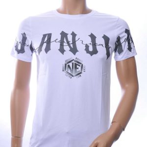 NEW DREAM Trendy ANJI American tekst print Heren T-shirt met Ronde Hals - Wit