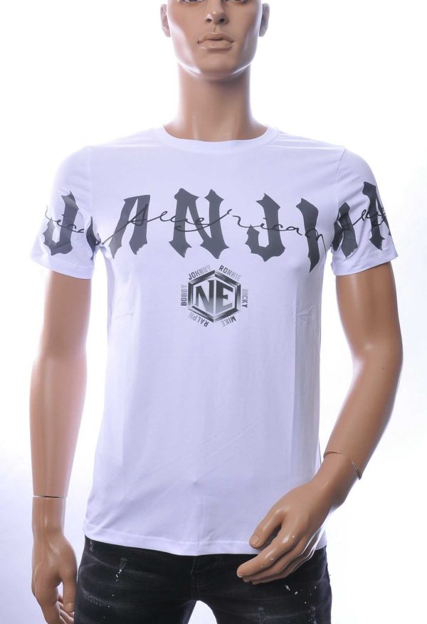 NEW DREAM Trendy ANJI American tekst print Heren T-shirt met Ronde Hals - Wit