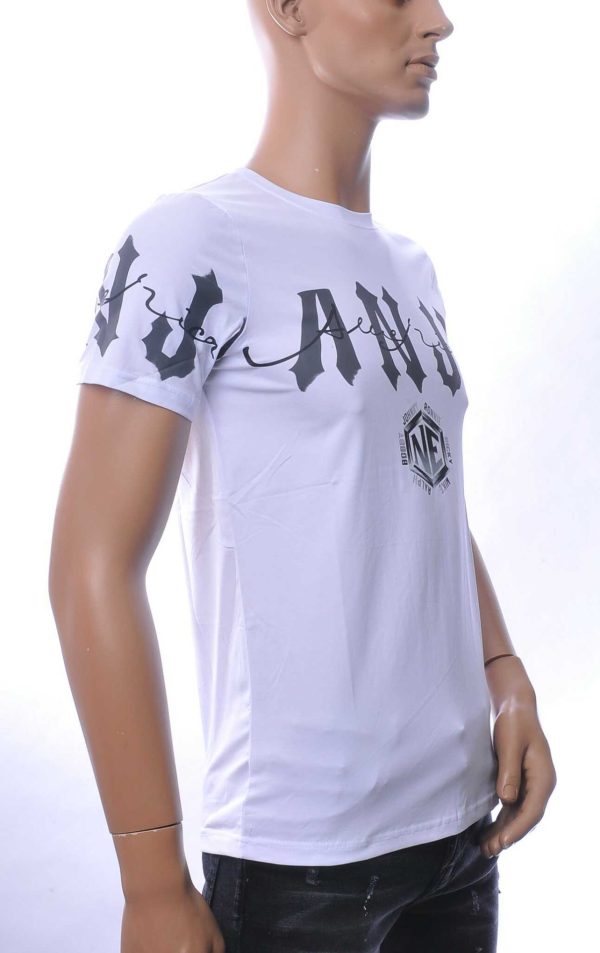 NEW DREAM Trendy ANJI American tekst print Heren T-shirt met Ronde Hals - Wit
