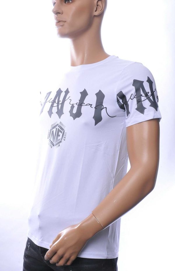 NEW DREAM Trendy ANJI American tekst print Heren T-shirt met Ronde Hals - Wit