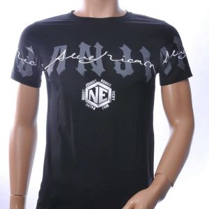 NEW DREAM Trendy ANJI American tekst print Heren T-shirt met Ronde Hals - Zwart