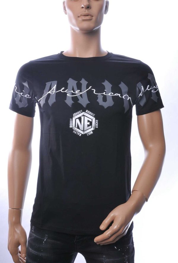 NEW DREAM Trendy ANJI American tekst print Heren T-shirt met Ronde Hals - Zwart