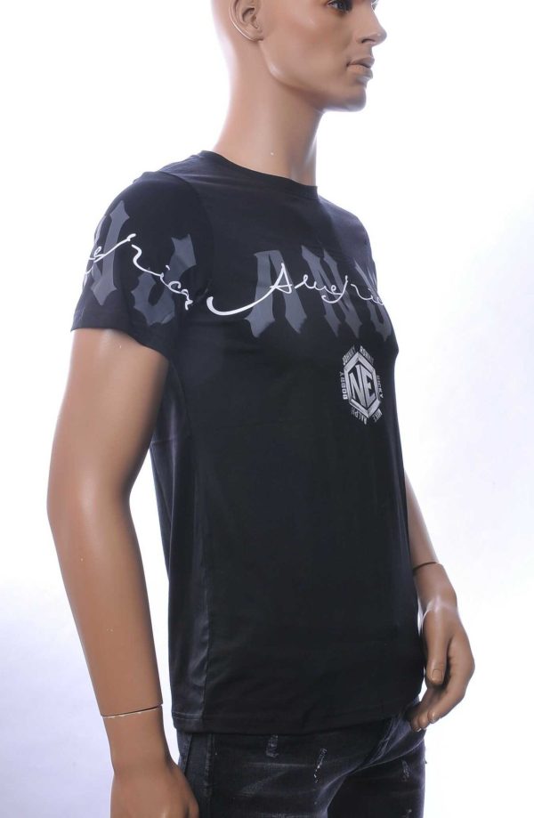 NEW DREAM Trendy ANJI American tekst print Heren T-shirt met Ronde Hals - Zwart
