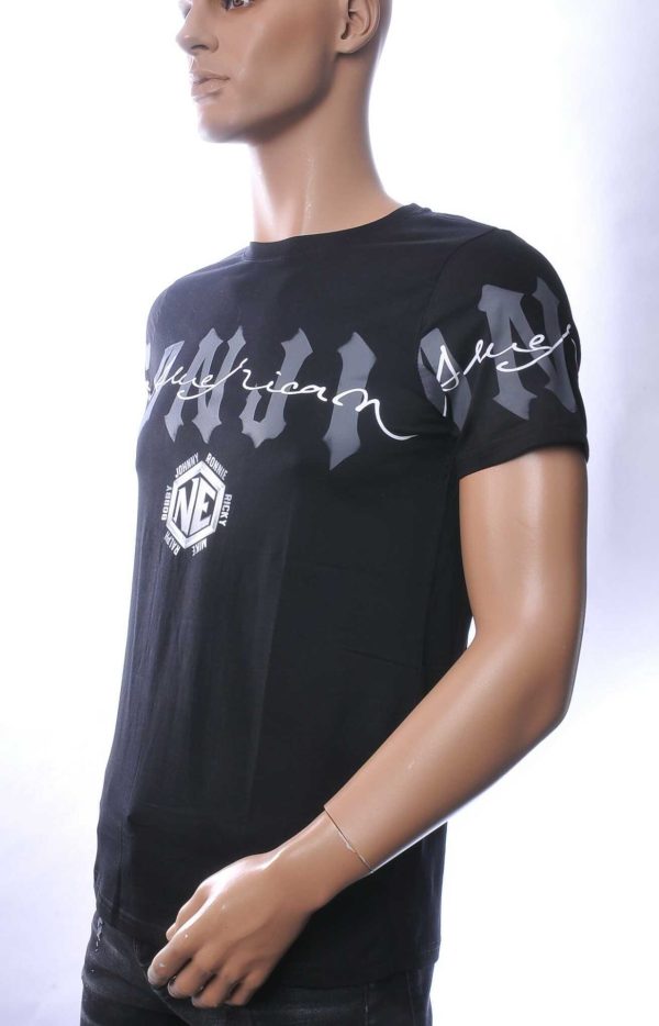 NEW DREAM Trendy ANJI American tekst print Heren T-shirt met Ronde Hals - Zwart