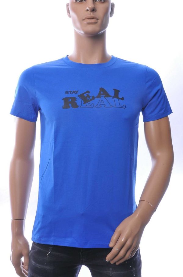 NEW DREAM Stay REAL print ronde hals T-shirt – Blauw