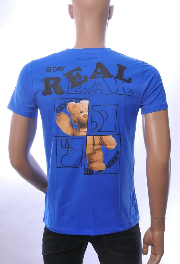 NEW DREAM Stay REAL print ronde hals T-shirt – Blauw