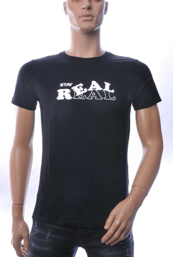 NEW DREAM Stay REAL print ronde hals T-shirt – Zwart