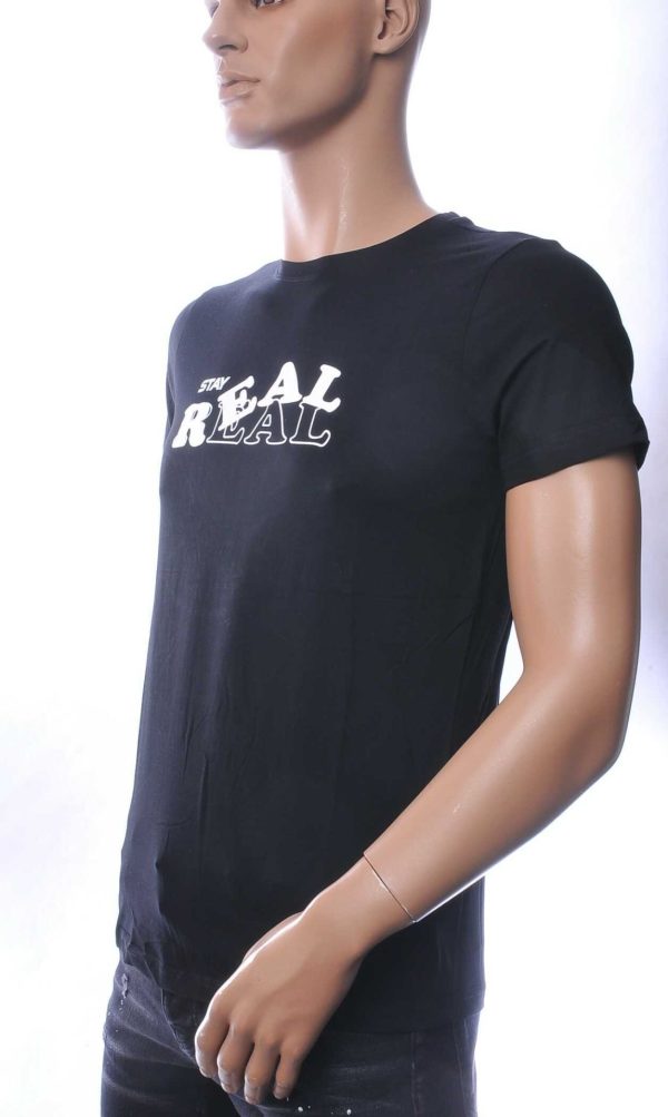 NEW DREAM Stay REAL print ronde hals T-shirt – Zwart
