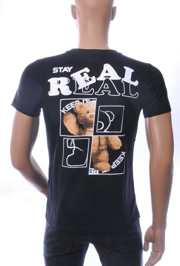 NEW DREAM Stay REAL print ronde hals T-shirt – Zwart