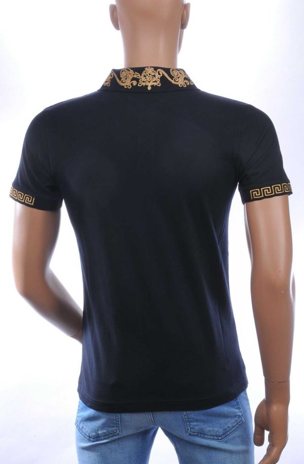 CLUB JU Heren Polo T-shirt met Leeuwenkop Badge met Steentjes – Navy Blauw